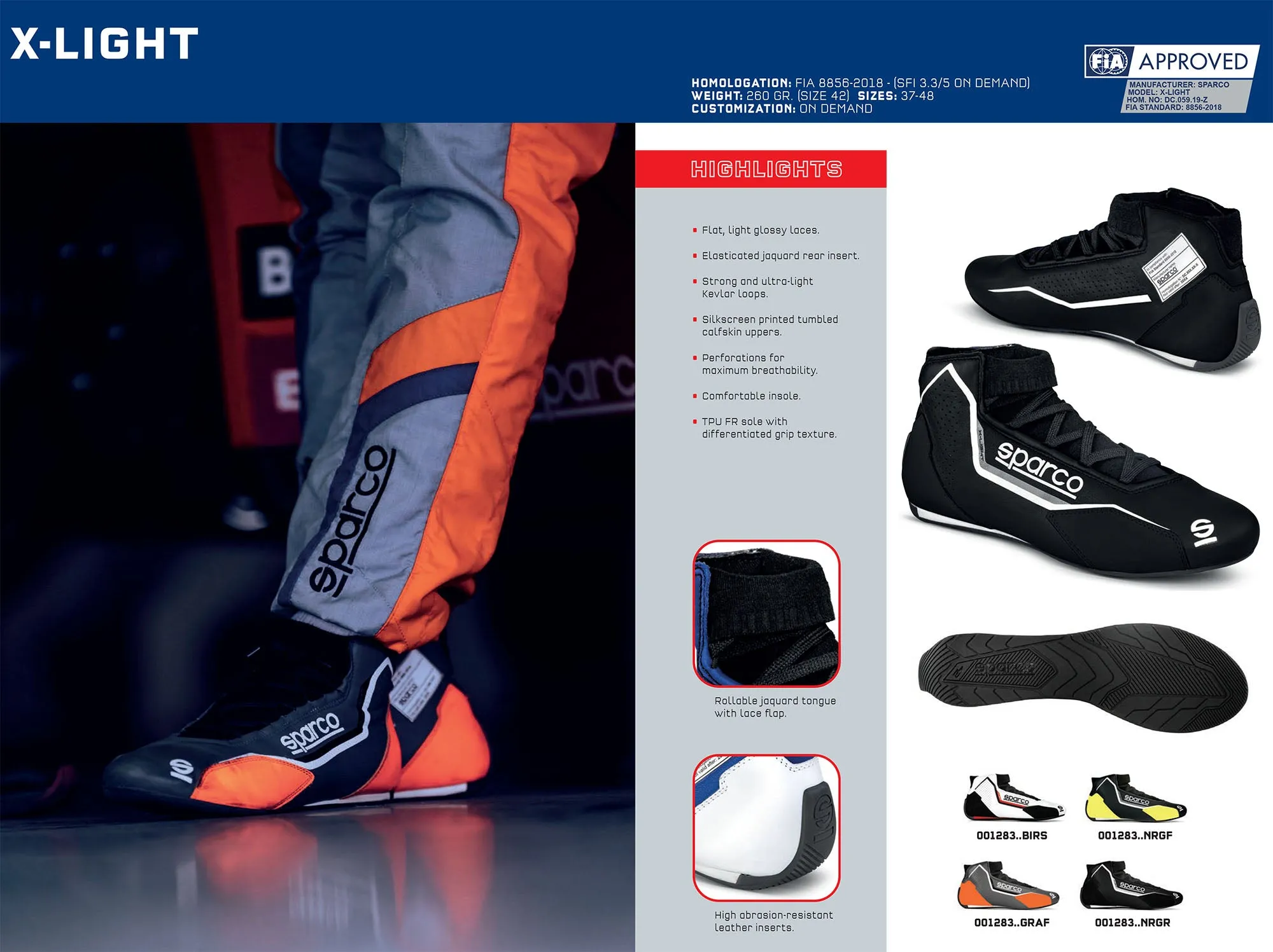 001283 Sparco X-Light Racing Boots Fireproof FIA-8856-2018 Approved Motorsport