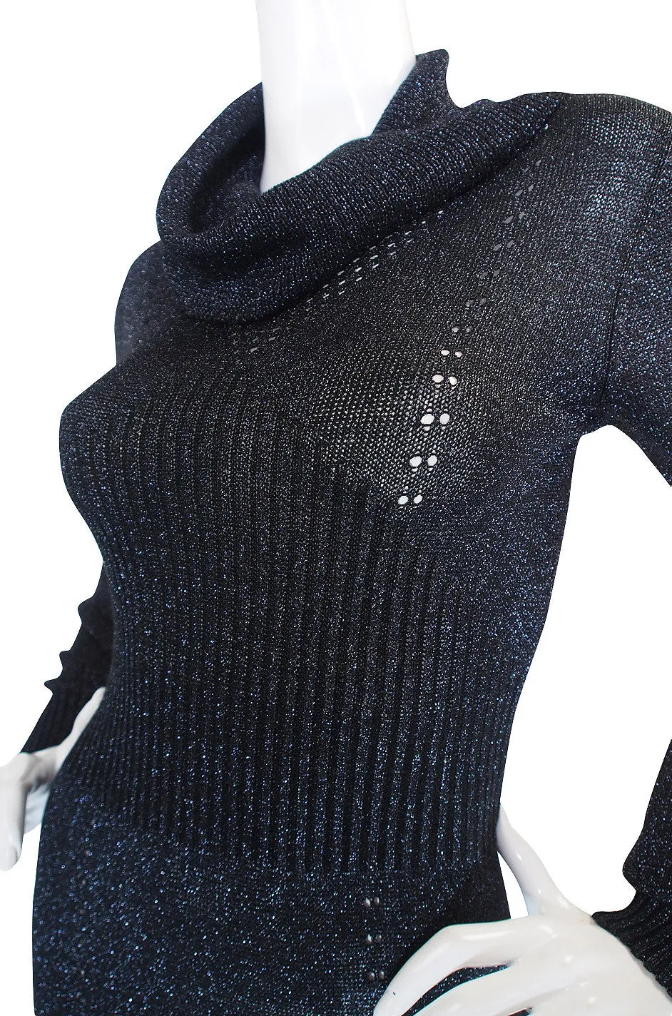 1970s Supermodel Length Wenjilli Metallic Black Dress