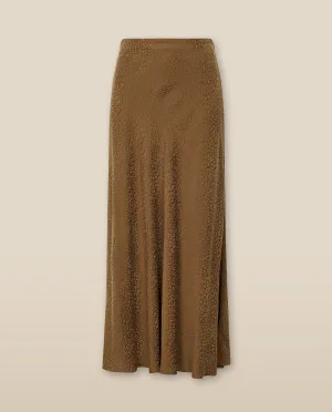 AADHILA | Brown Jacquard Leopard Print Long Skirt