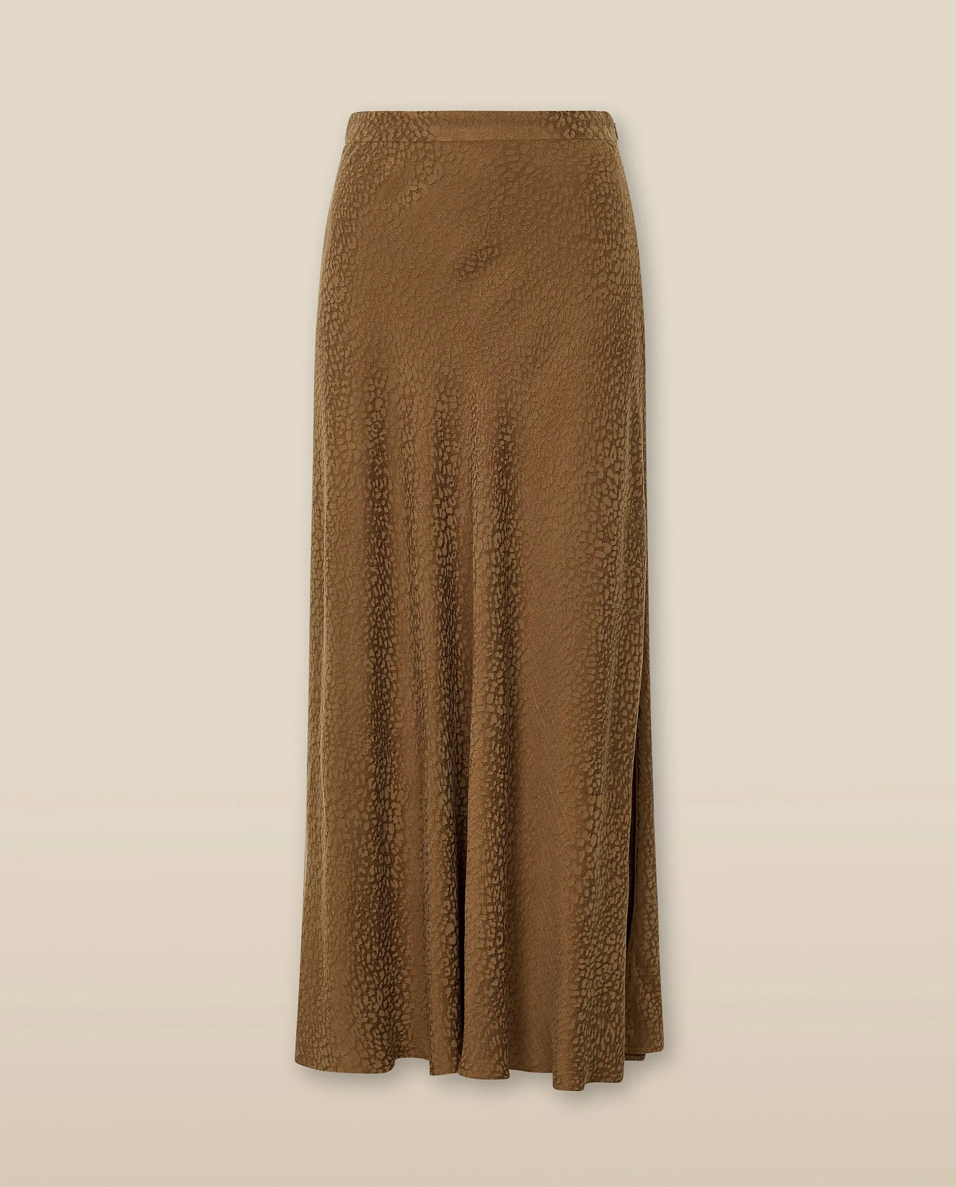 AADHILA | Brown Jacquard Leopard Print Long Skirt