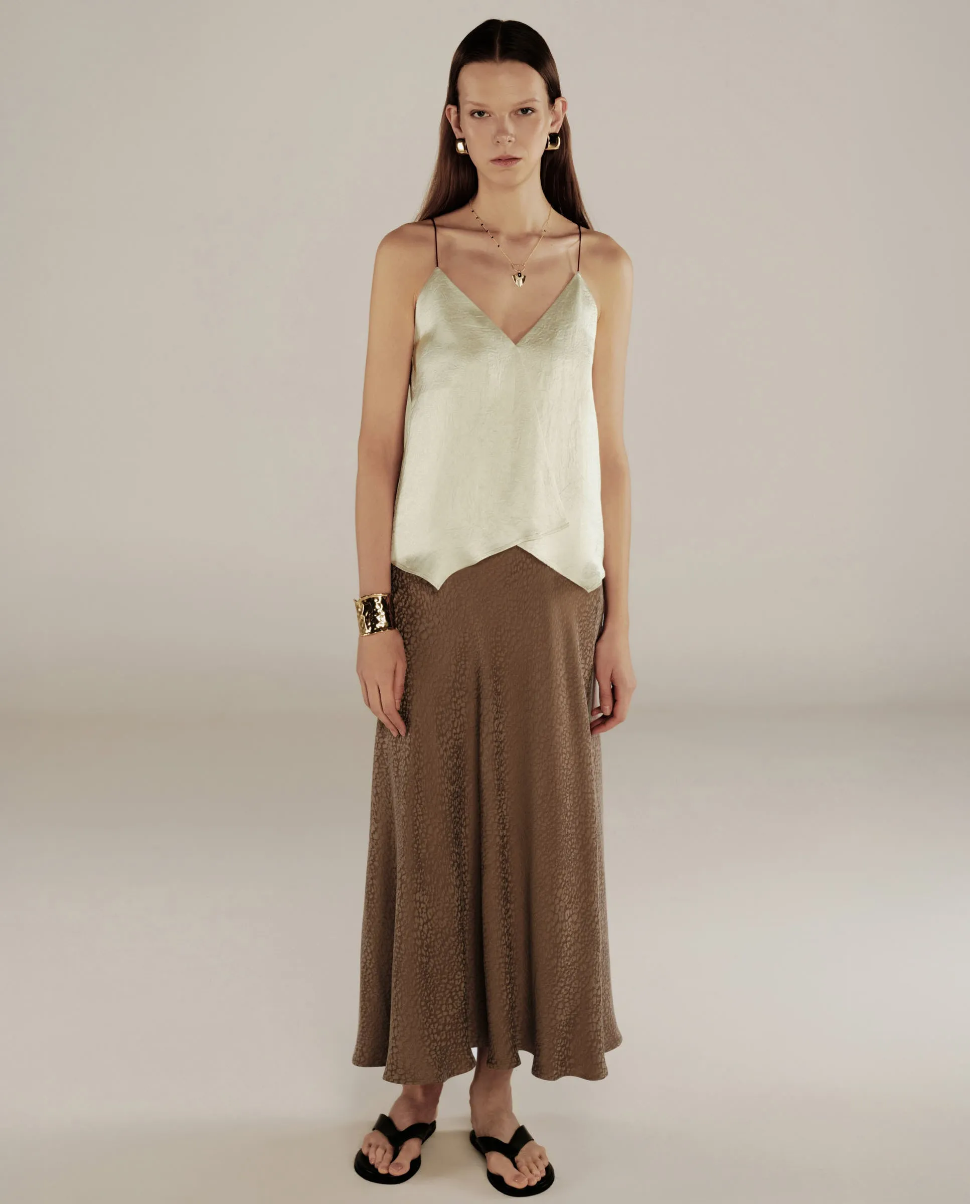 AADHILA | Brown Jacquard Leopard Print Long Skirt