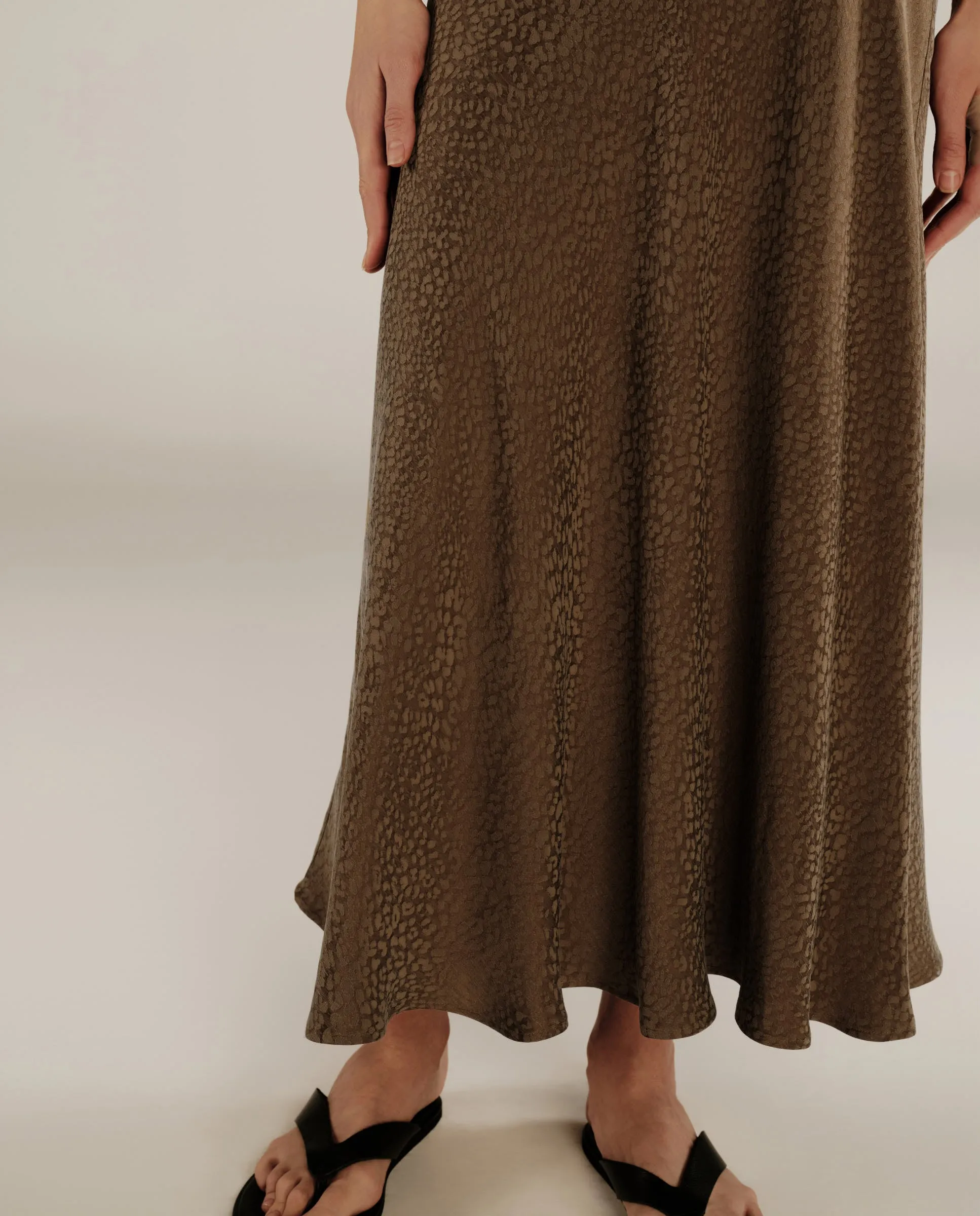 AADHILA | Brown Jacquard Leopard Print Long Skirt