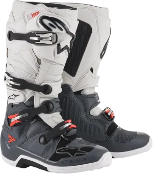 ALPINESTARS(MX) Tech 7 Boots - Dark Gray/Light Gray/Red Fluorescent