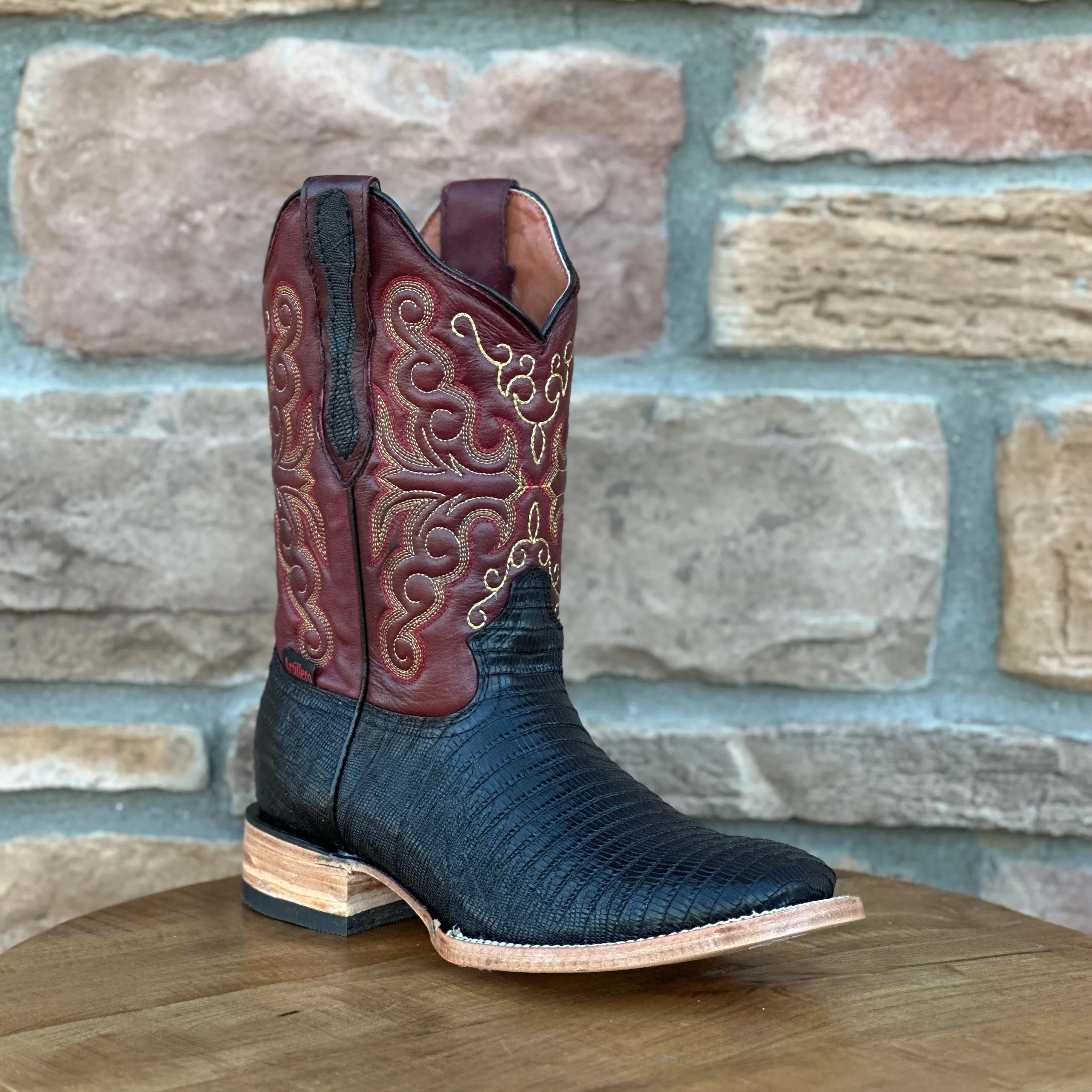 Artillero Black Teju Print Wide Square Toe Boots