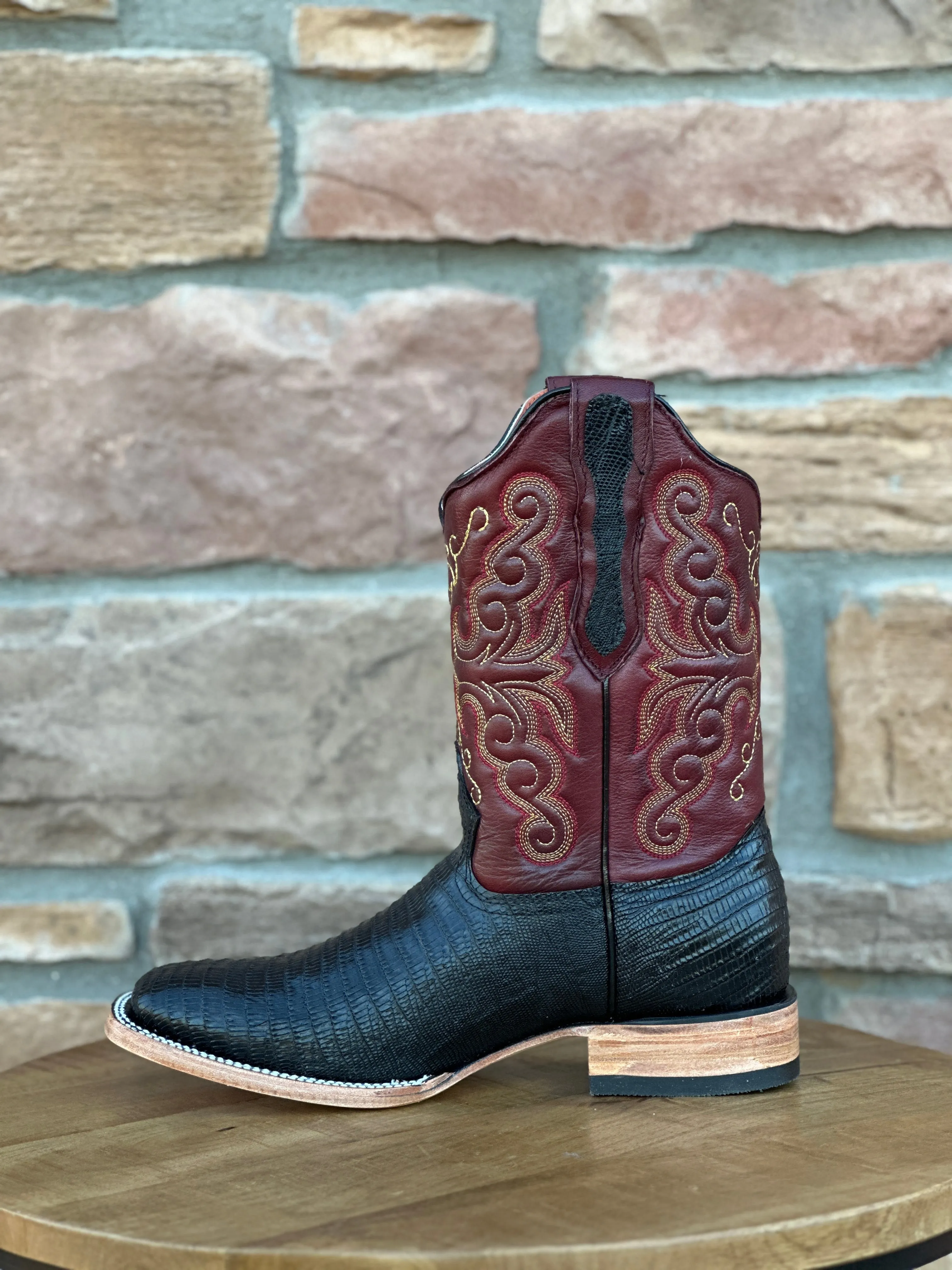 Artillero Black Teju Print Wide Square Toe Boots