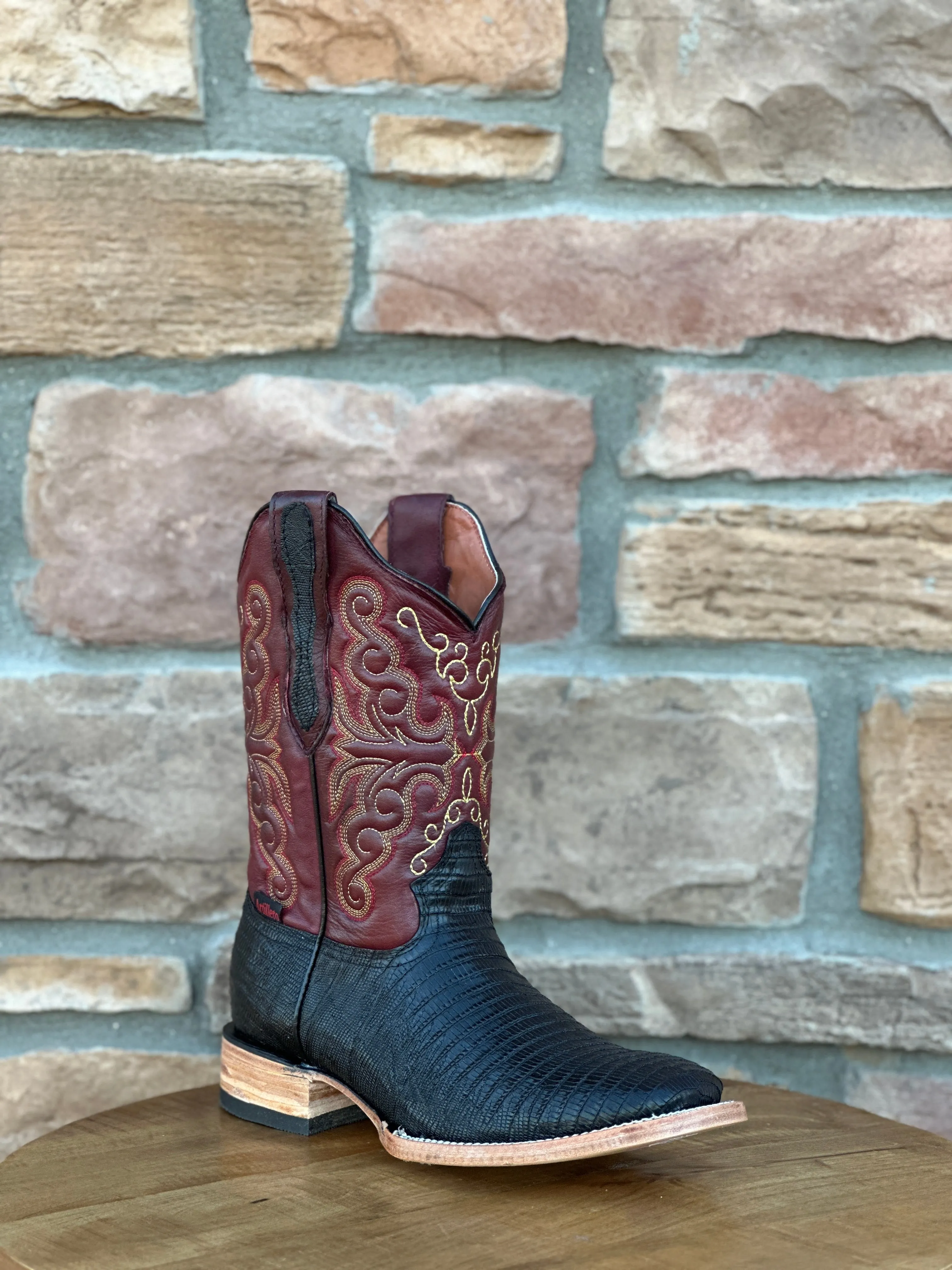 Artillero Black Teju Print Wide Square Toe Boots