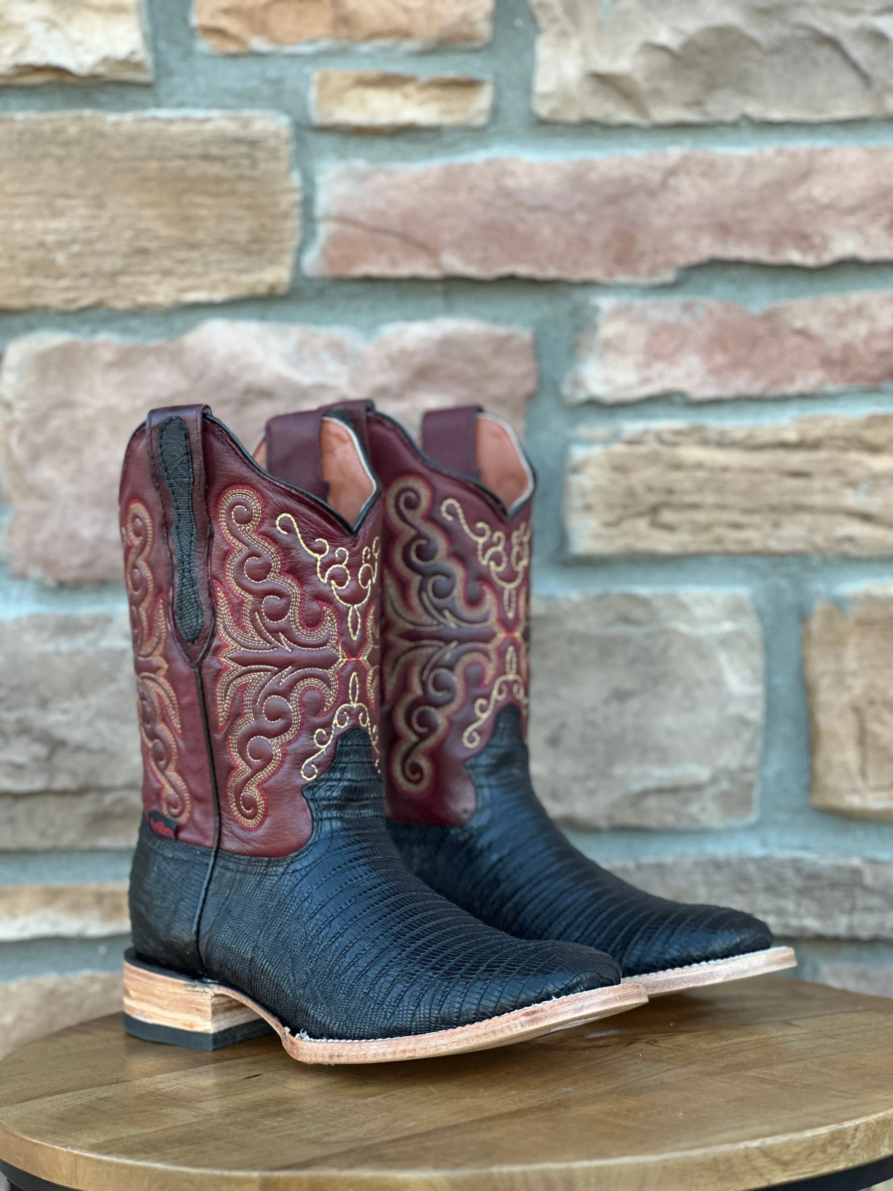 Artillero Black Teju Print Wide Square Toe Boots
