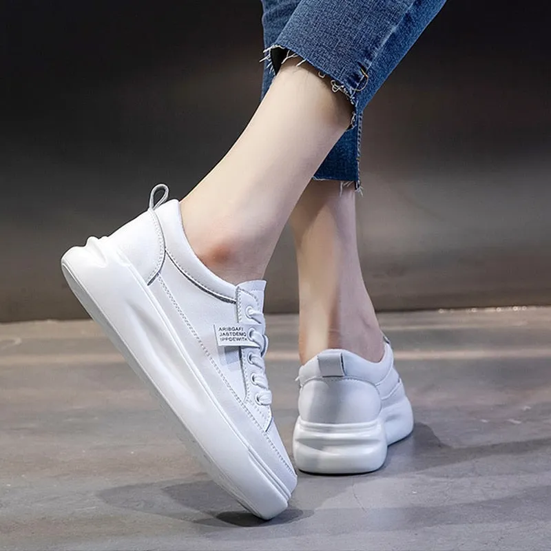 Big Size Women Sneakers Autumn Leather Light White Sneaker Female Platform Vulcanized Shoes Spring Casual Breathable Sports Shoes