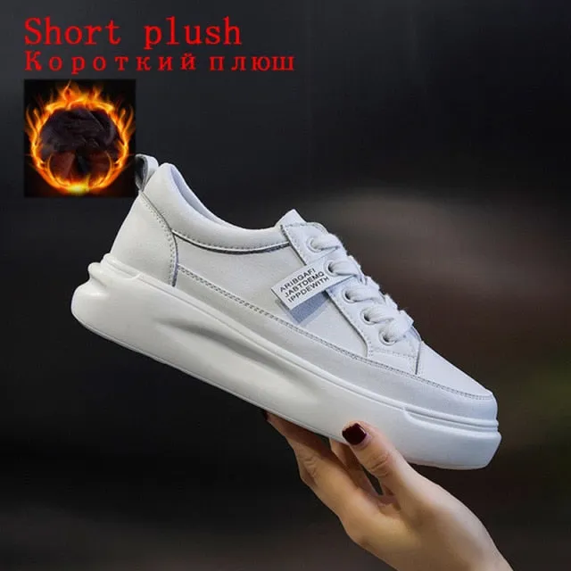 Big Size Women Sneakers Autumn Leather Light White Sneaker Female Platform Vulcanized Shoes Spring Casual Breathable Sports Shoes