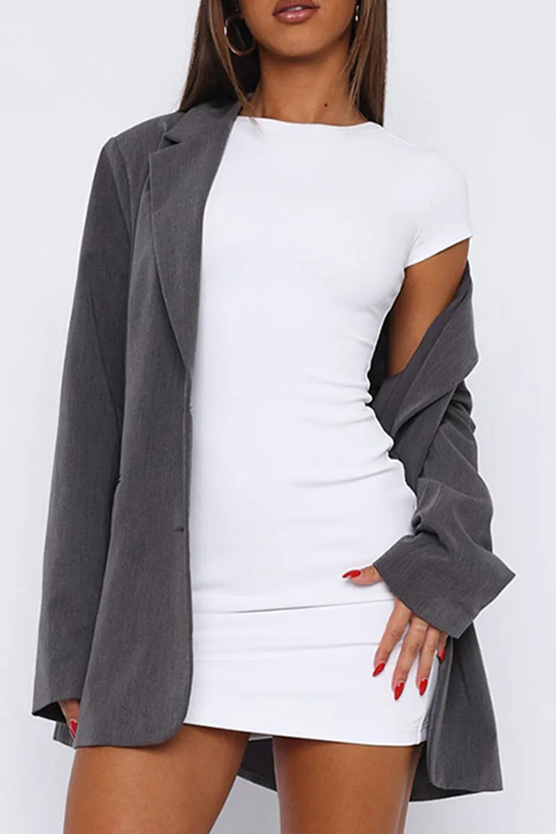 BL634 Solid Color Round Neck Short Sleeve Bodycon Mini Dress
