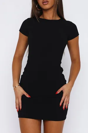 BL634 Solid Color Round Neck Short Sleeve Bodycon Mini Dress