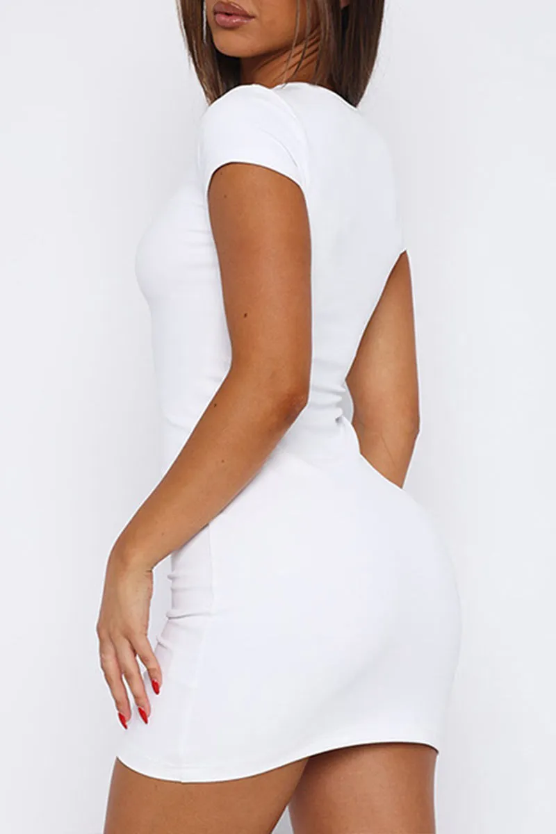 BL634 Solid Color Round Neck Short Sleeve Bodycon Mini Dress