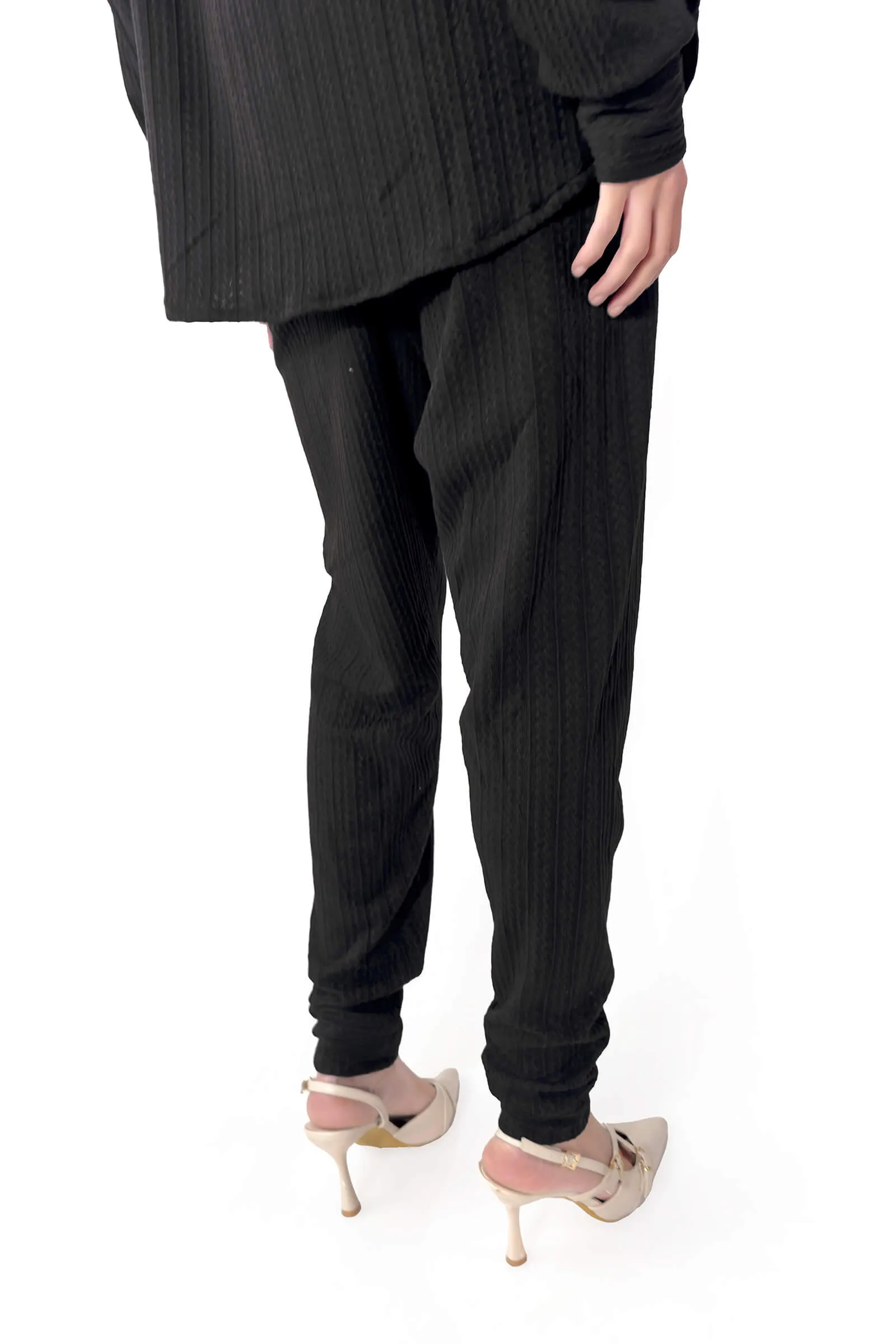 Black Bella Ribbed Knitwear Hoodie & Joggers Set