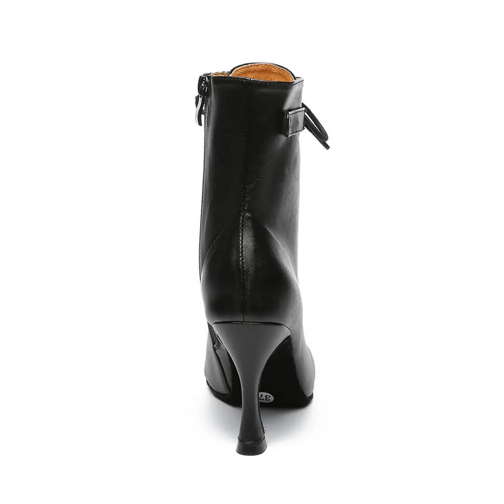 Black Leather Heeled Ankle Boots