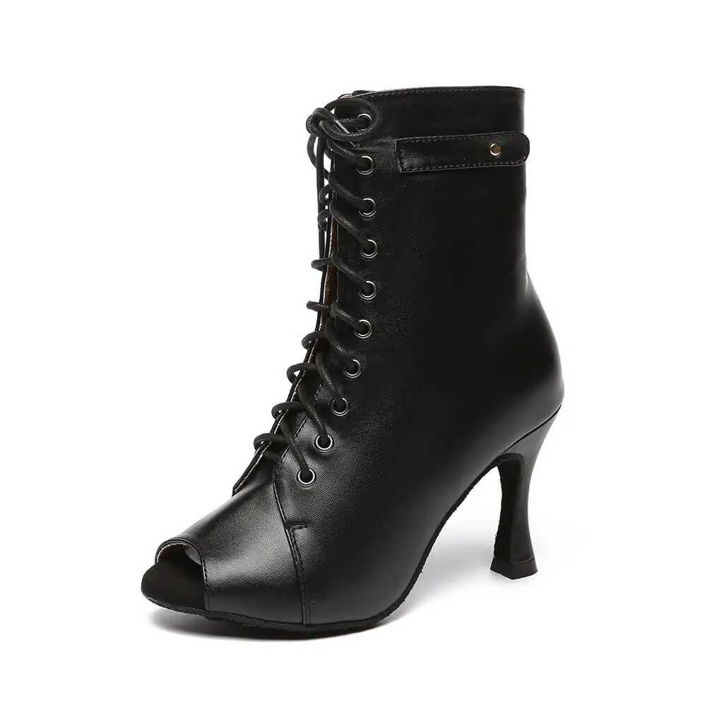 Black Leather Heeled Ankle Boots