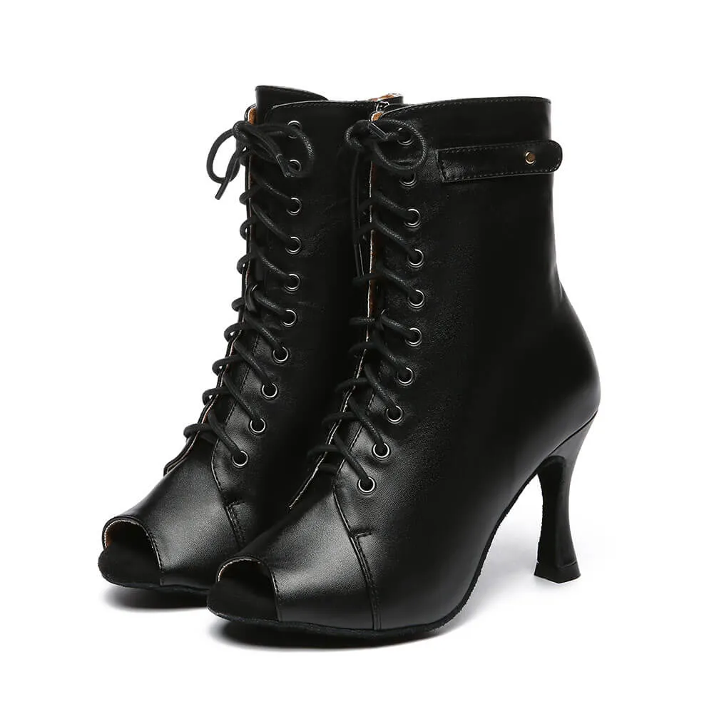 Black Leather Heeled Ankle Boots