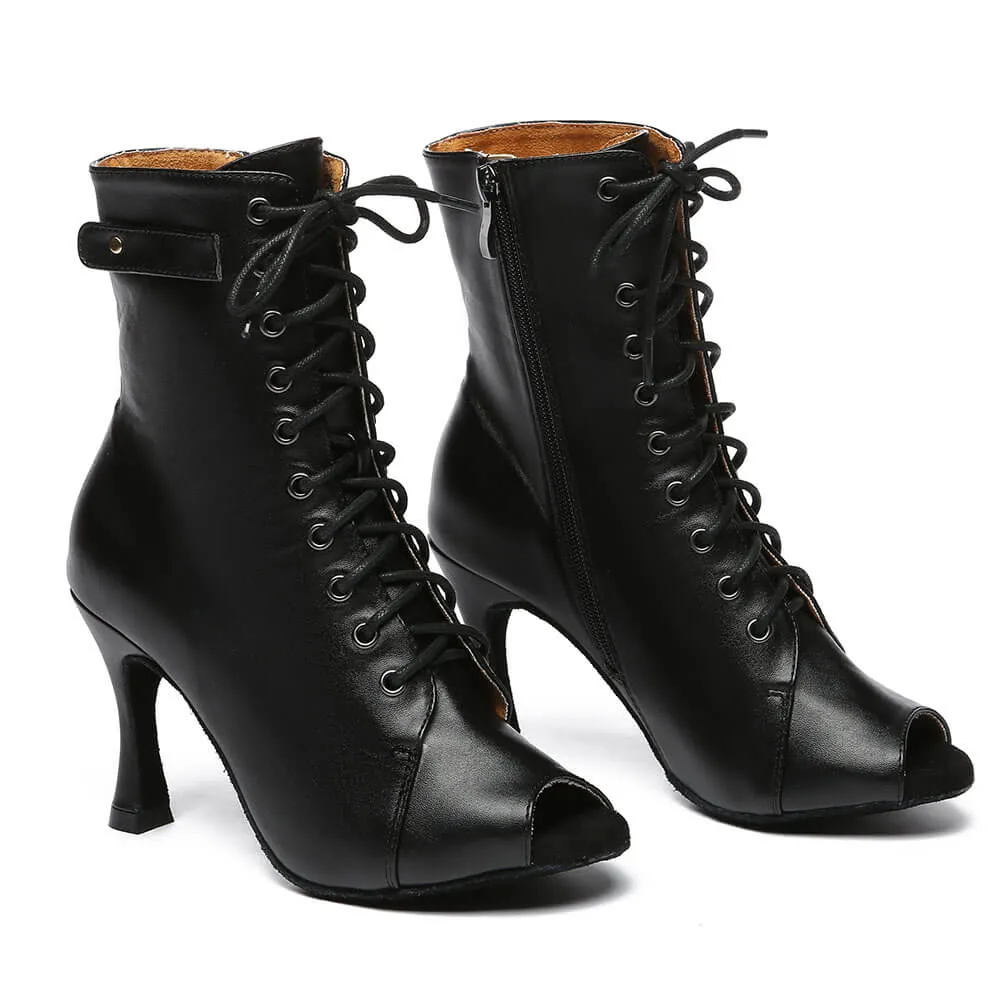 Black Leather Heeled Ankle Boots