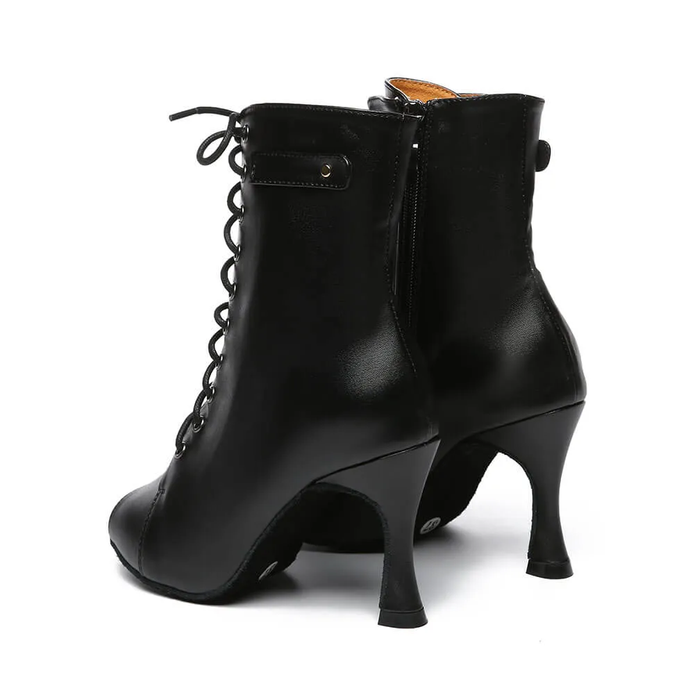 Black Leather Heeled Ankle Boots