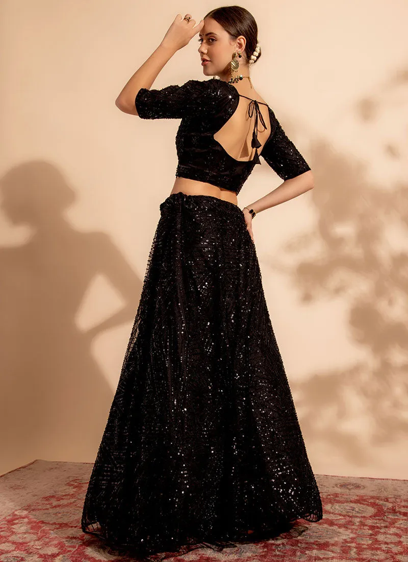 Black Sequence Embroidery Lehenga Choli For Engagement