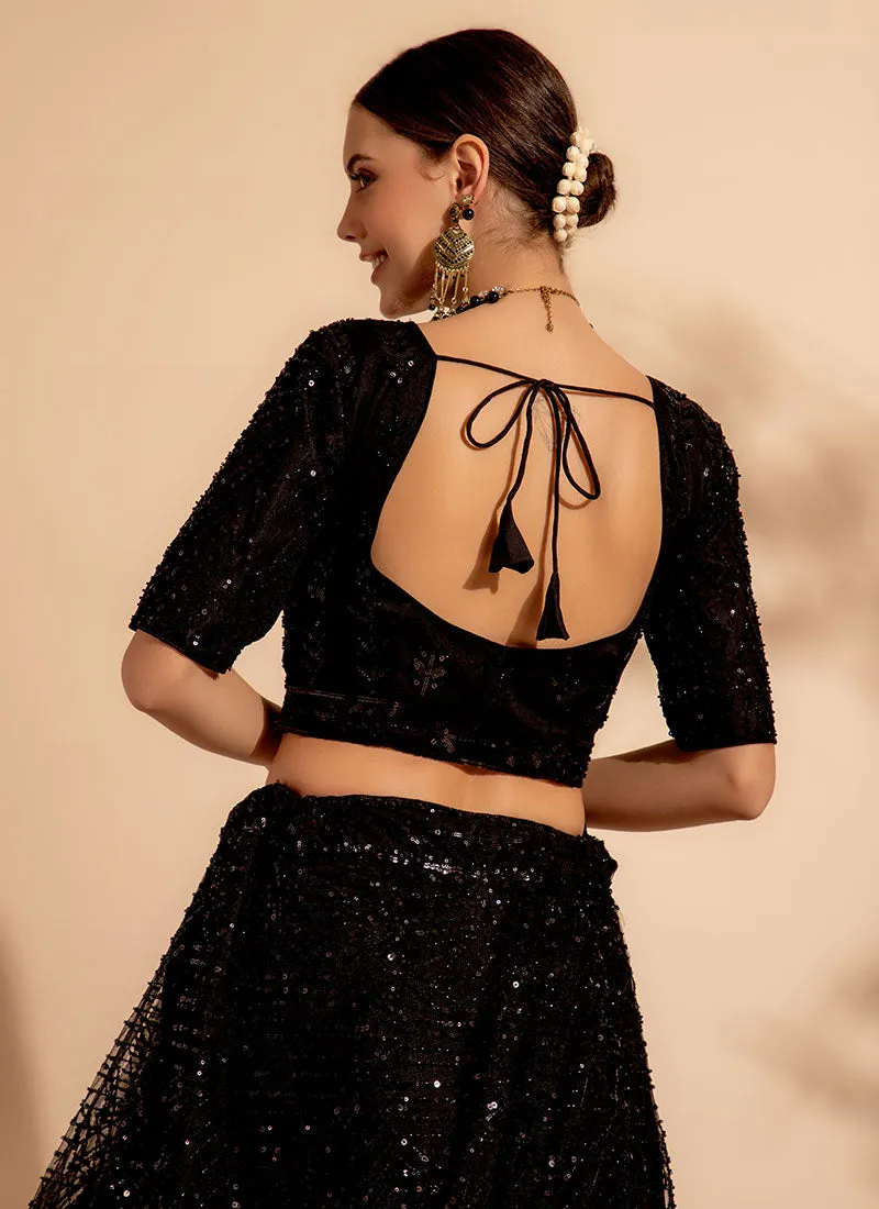 Black Sequence Embroidery Lehenga Choli For Engagement