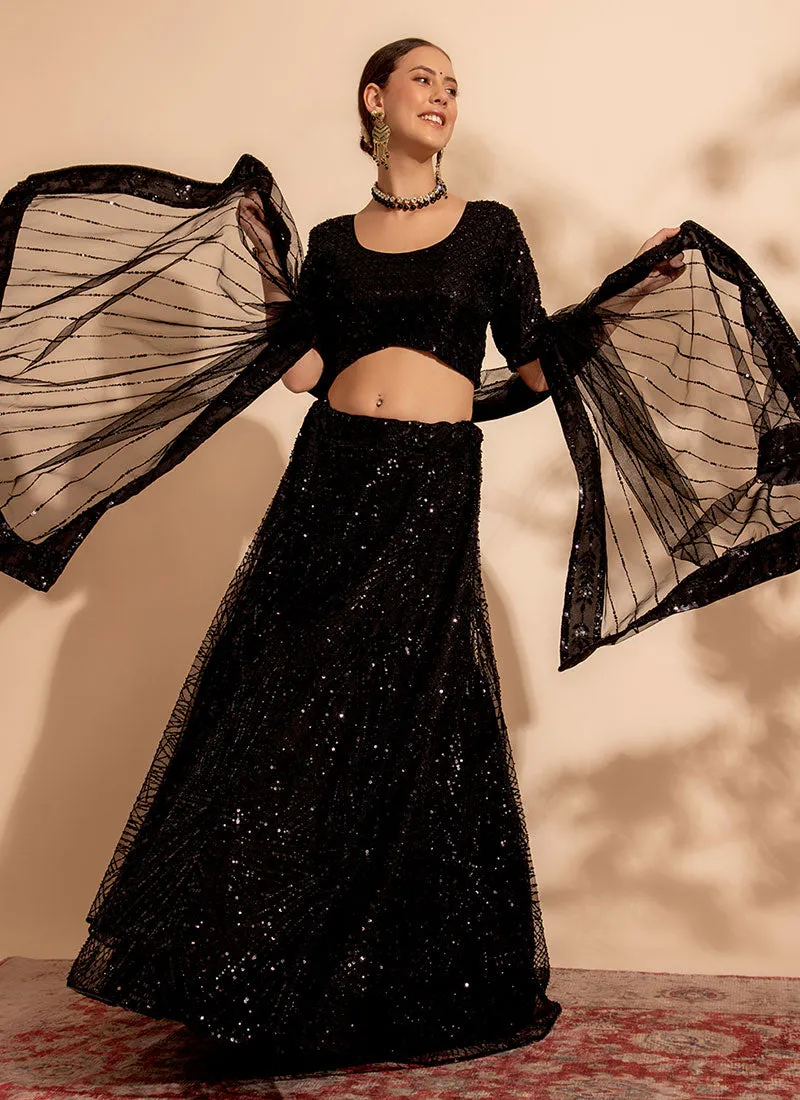 Black Sequence Embroidery Lehenga Choli For Engagement