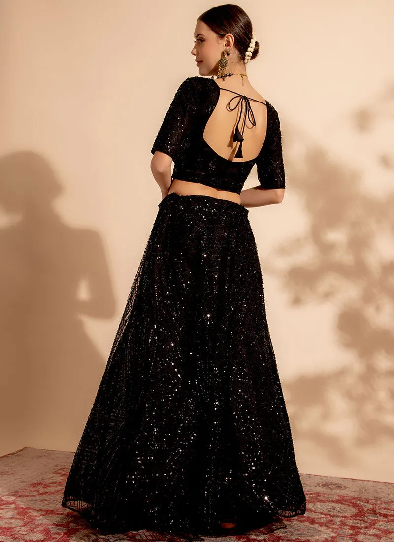 Black Sequence Embroidery Lehenga Choli For Engagement