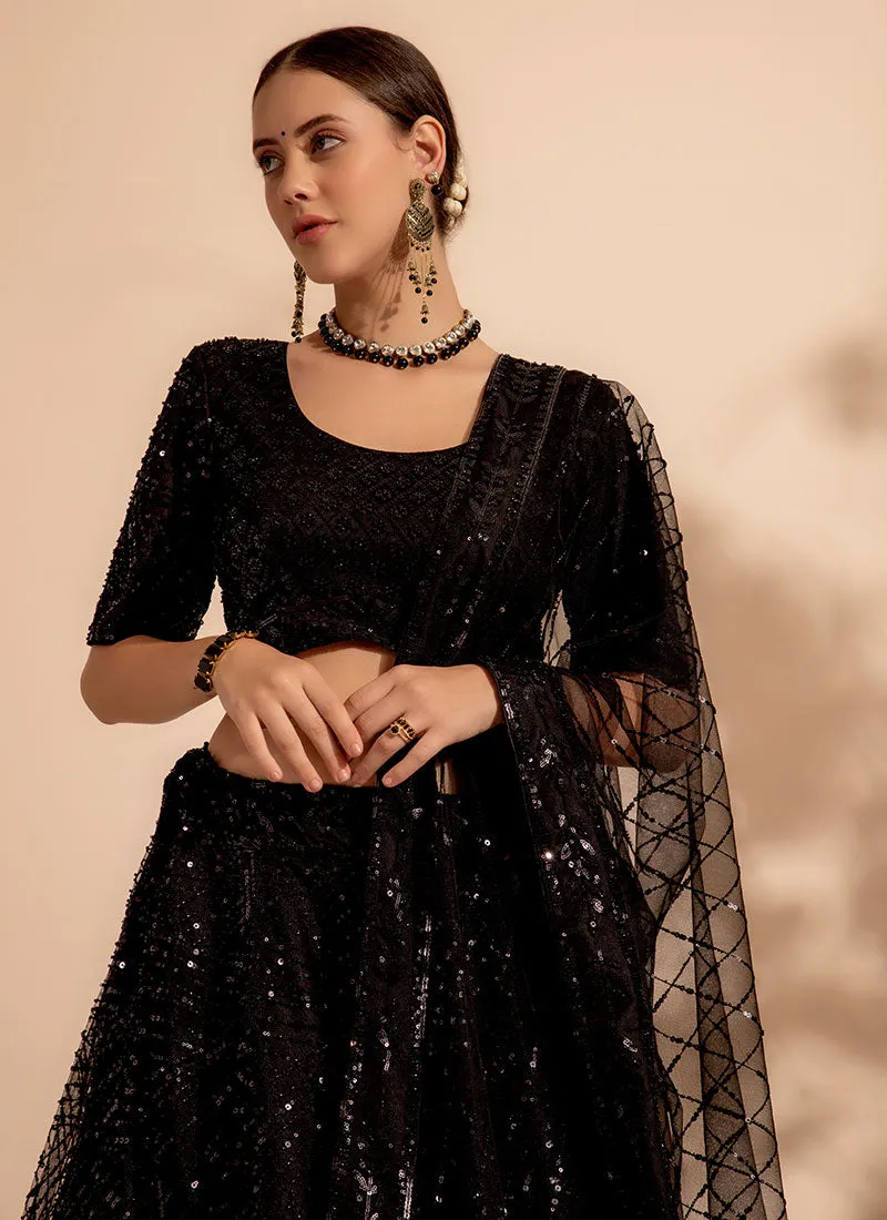 Black Sequence Embroidery Lehenga Choli For Engagement