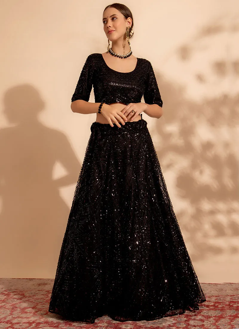 Black Sequence Embroidery Lehenga Choli For Engagement