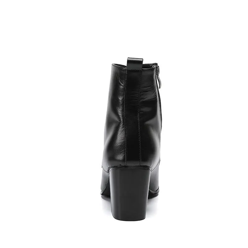 Black Soft Leather Ankle Boots Thick Heels Men Shoes