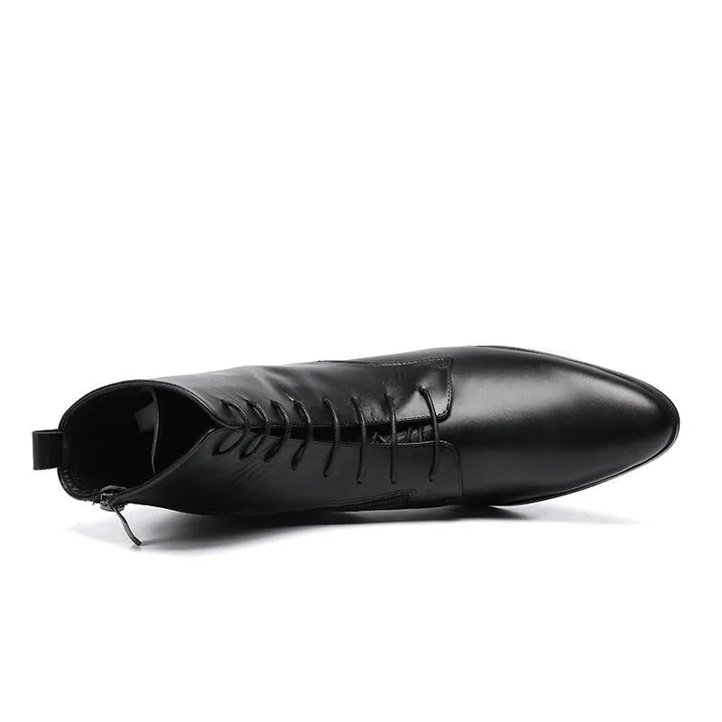 Black Soft Leather Ankle Boots Thick Heels Men Shoes