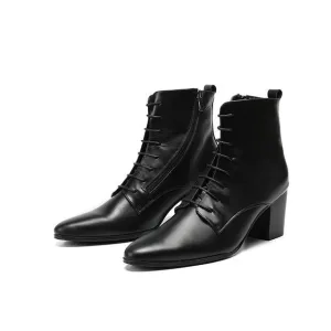 Black Soft Leather Ankle Boots Thick Heels Men Shoes