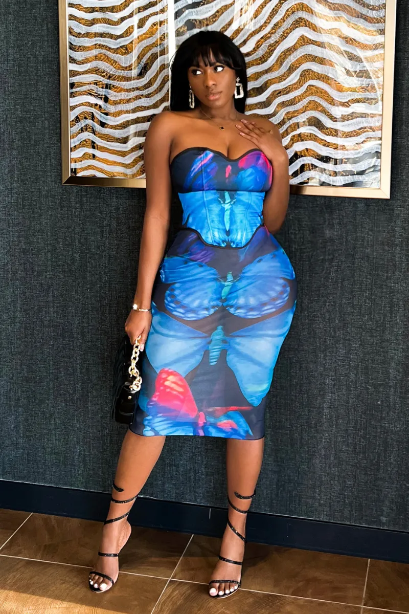 BLUE BUTTERFLY SKIRT | SET
