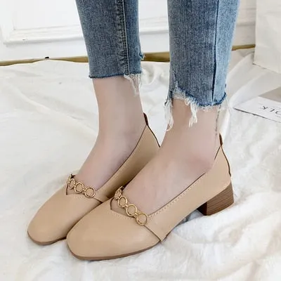 Breathable single shoes 2019 spring summer thick with casual work shoes Korean wild shallow mouth soft comfortable high heels