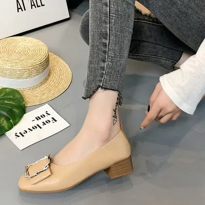 Breathable single shoes 2019 spring summer thick with casual work shoes Korean wild shallow mouth soft comfortable high heels