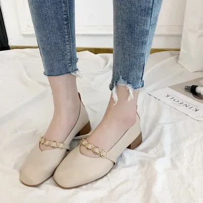 Breathable single shoes 2019 spring summer thick with casual work shoes Korean wild shallow mouth soft comfortable high heels