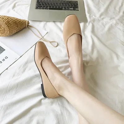 Breathable single shoes 2019 spring summer thick with casual work shoes Korean wild shallow mouth soft comfortable high heels
