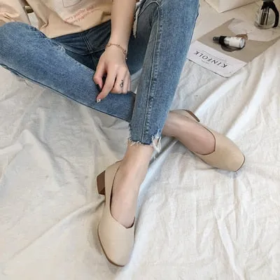 Breathable single shoes 2019 spring summer thick with casual work shoes Korean wild shallow mouth soft comfortable high heels