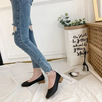 Breathable single shoes 2019 spring summer thick with casual work shoes Korean wild shallow mouth soft comfortable high heels