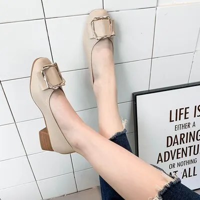 Breathable single shoes 2019 spring summer thick with casual work shoes Korean wild shallow mouth soft comfortable high heels