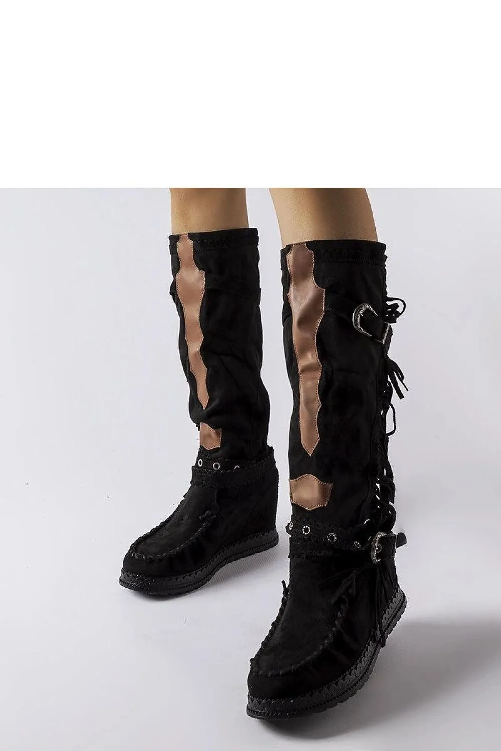Brown covered-heeled buskin boots