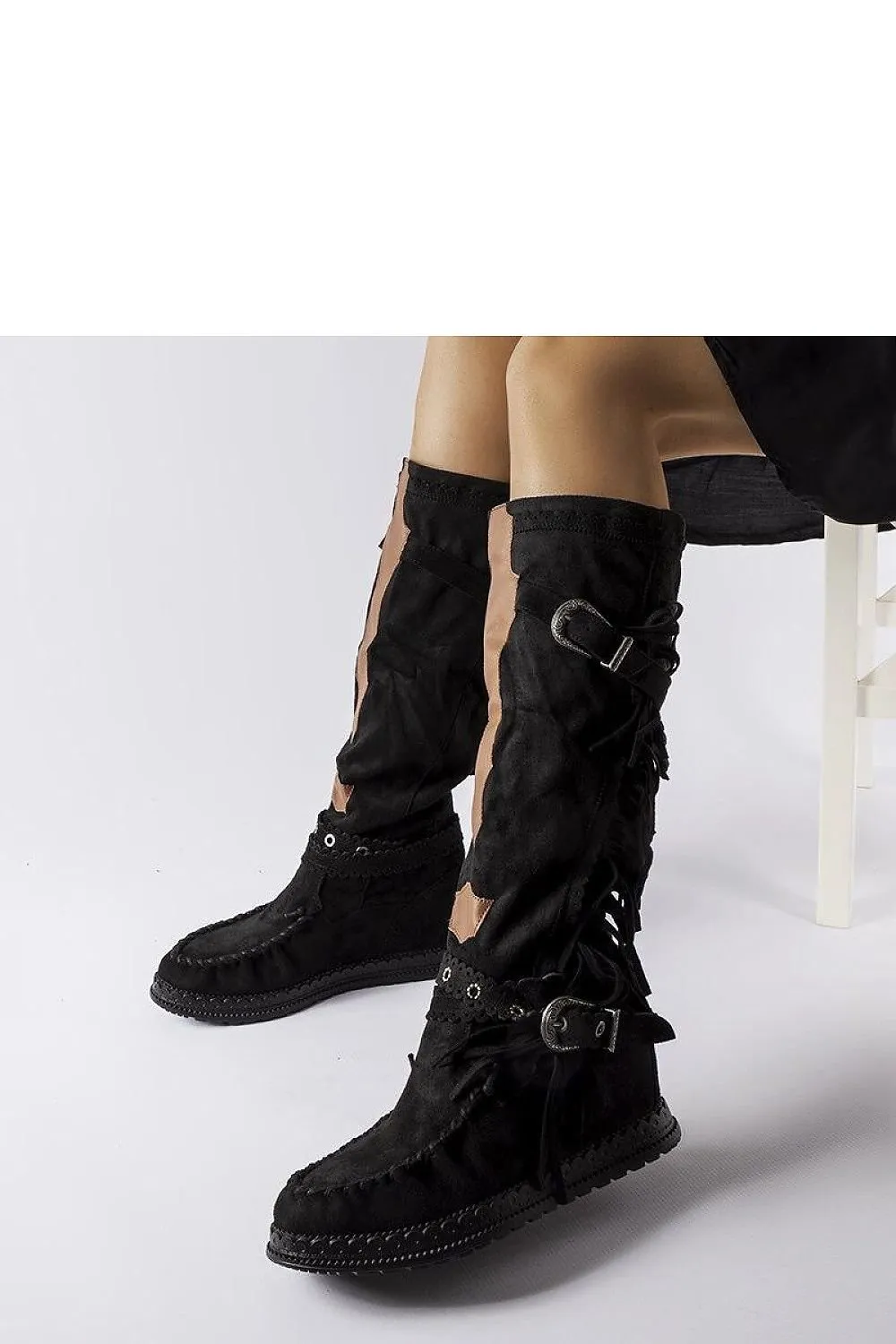 Brown covered-heeled buskin boots