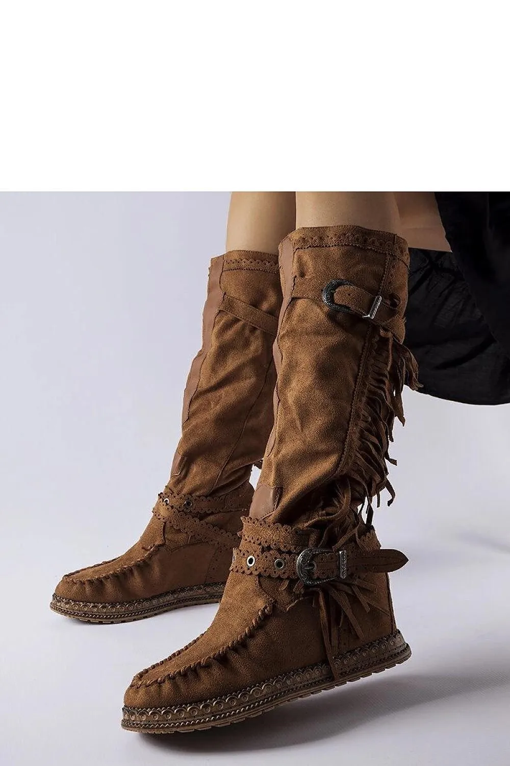 Brown covered-heeled buskin boots