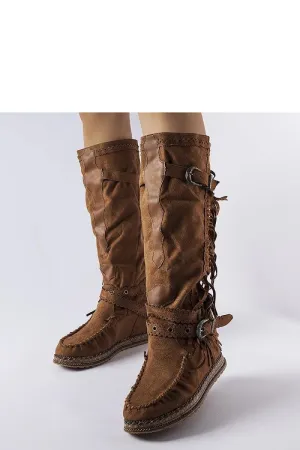 Brown covered-heeled buskin boots