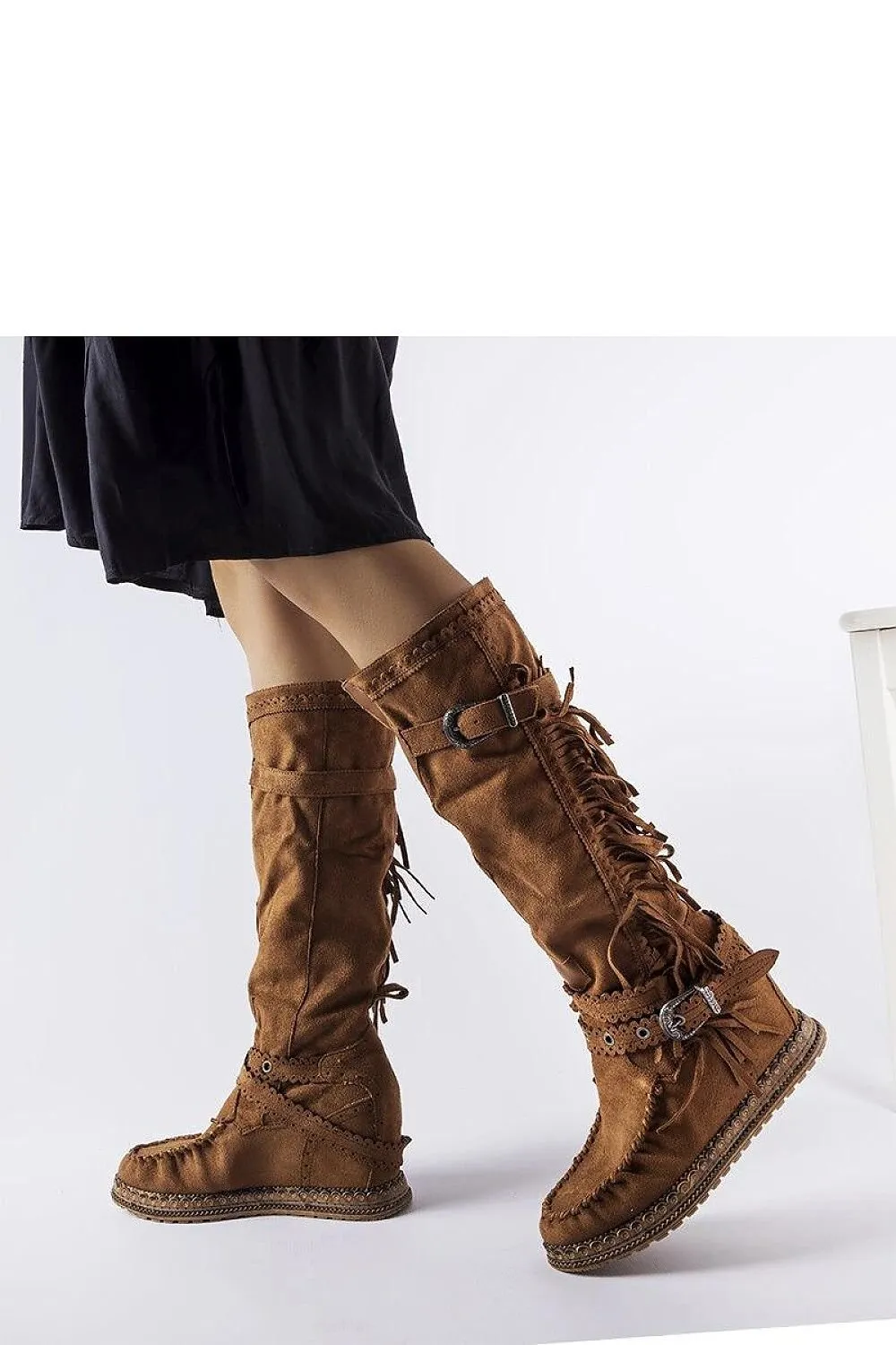 Brown covered-heeled buskin boots