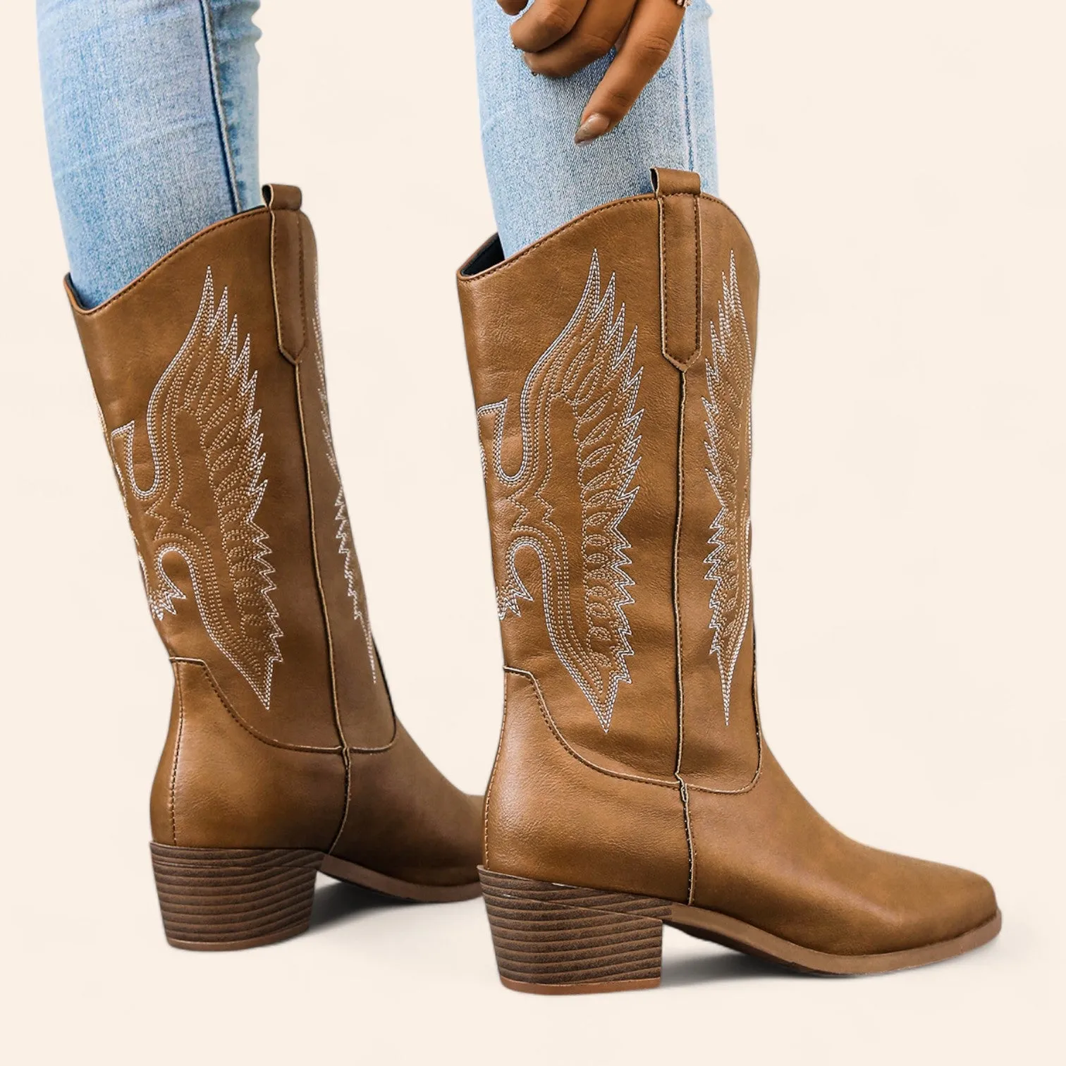 Brown cowboy boots with bird embroidery - N°120