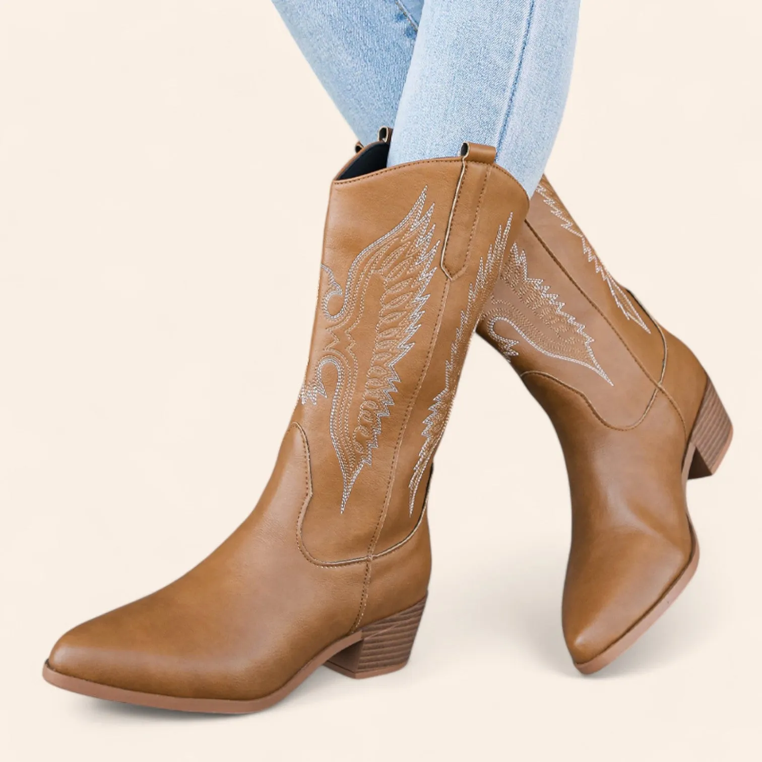 Brown cowboy boots with bird embroidery - N°120