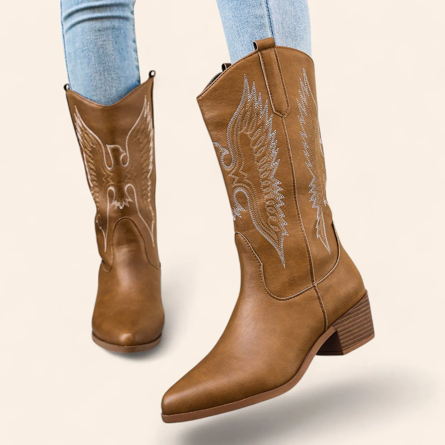 Brown cowboy boots with bird embroidery - N°120