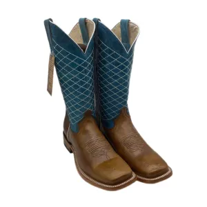 Brown Leather Light Blue Textured Boots