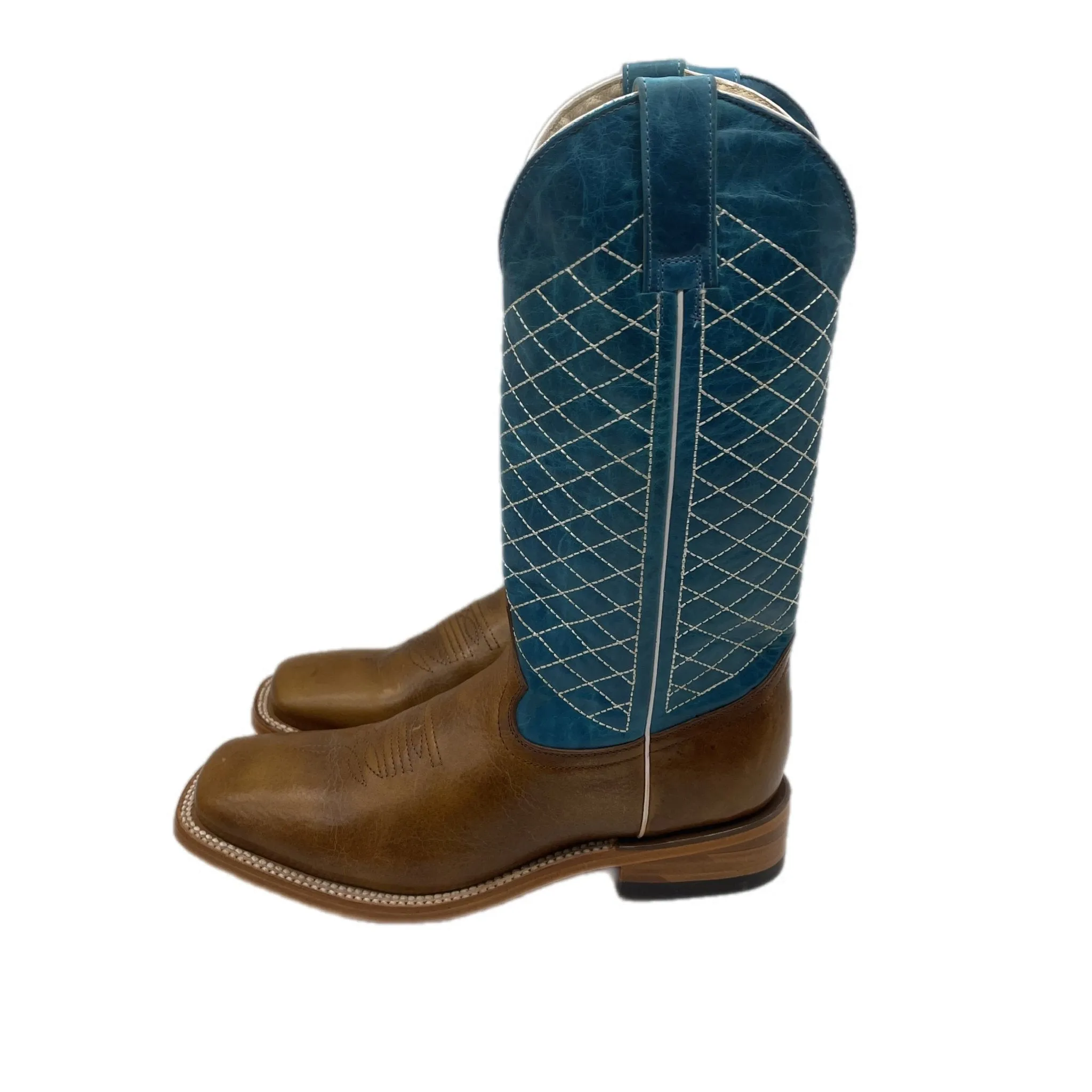 Brown Leather Light Blue Textured Boots