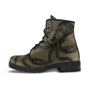 Brown Octopus Vegan Steampunk Boots